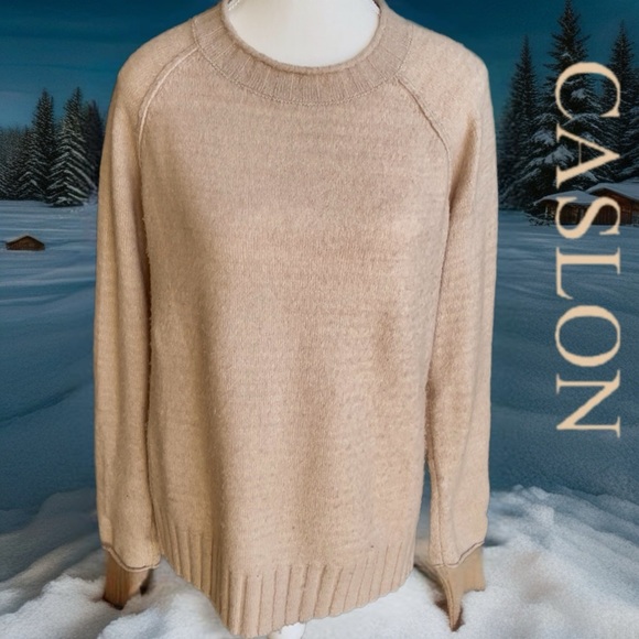 95 Caslon Women's Light Tan Crew Neck Sweater - Picture 3 of 10